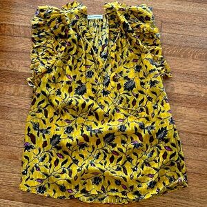 Ulla Johnson silk blouse —mustard with floral print. Sleeveless